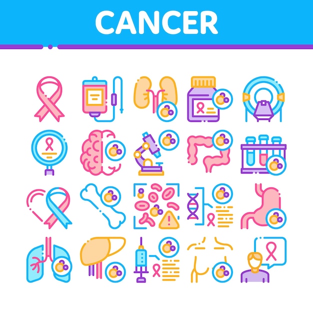 Cancer human disease collection icons set vector