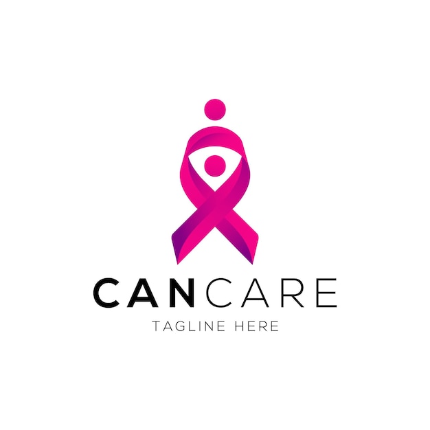 Cancer ribbon and child care logo design template with colorful style