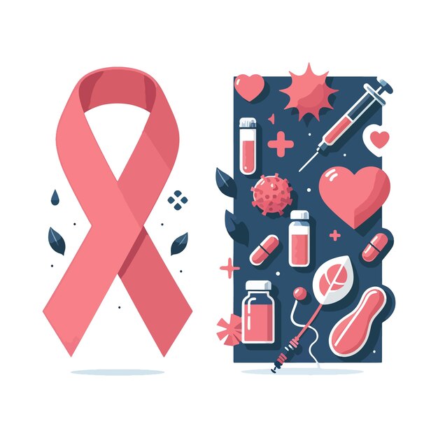 Vector cancer ribbon pink ribbon flat design vector illustration