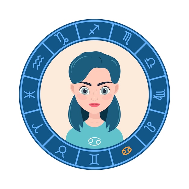 Cancer vector illustration cute girl is like a zodiac sign