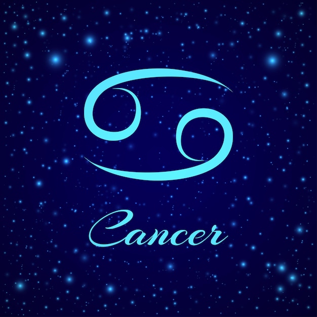 Vector cancer zodiac sign on a night sky horoscope element