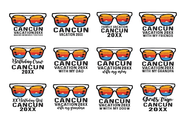 Cancun Vacation 2023 Mexico Beach vintage Retro sunset shirt Design typography style SVG cut file