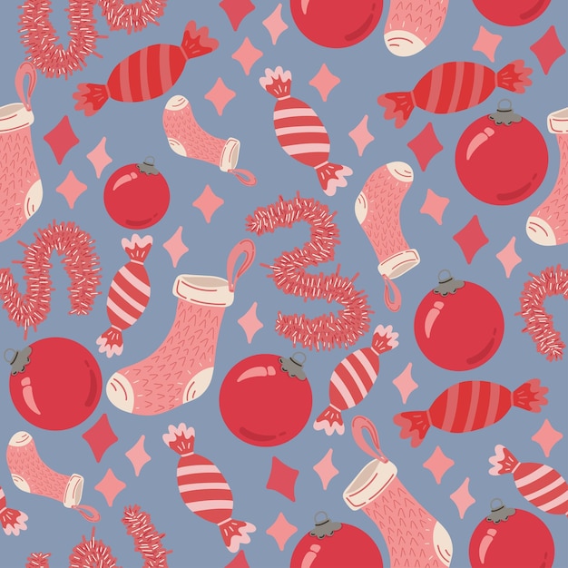キャンディー 手描き クリスマス シームレス パターン