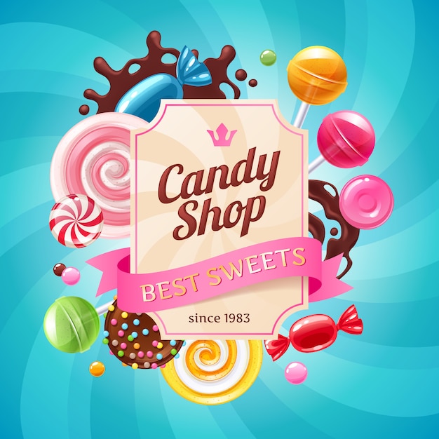 Vector candies and sweets colorful background.