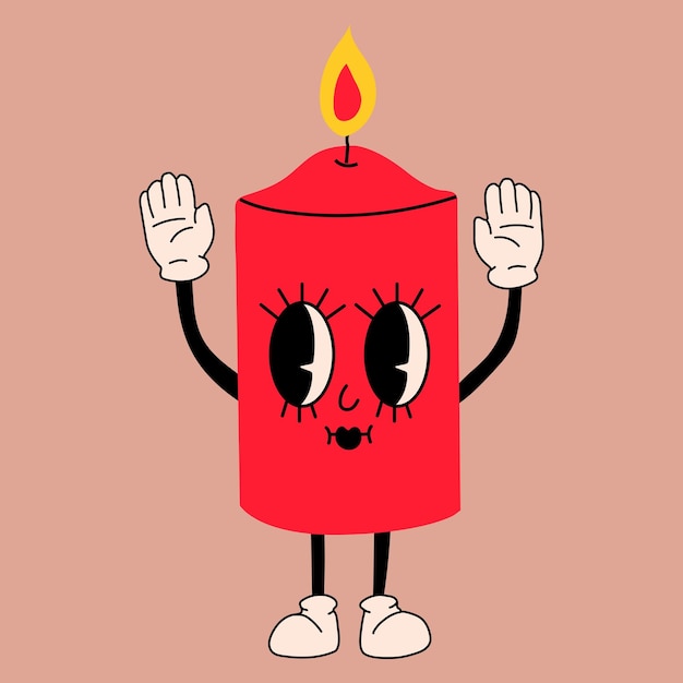 Candle 30s cartoon mascotte karakter 40s, 50s, 60s oude animatiestijl.