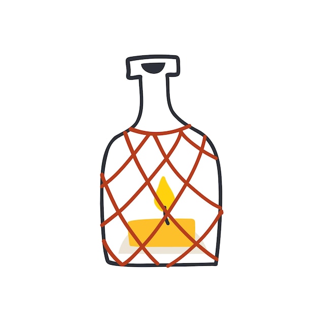 A candle in a bottle hand drawn vector illustration in flat style