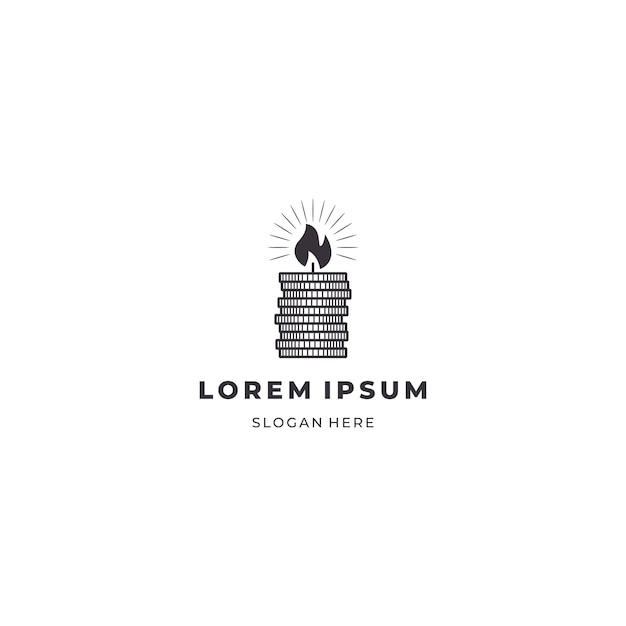 Candle combine with pile of coin logo design on isolated background