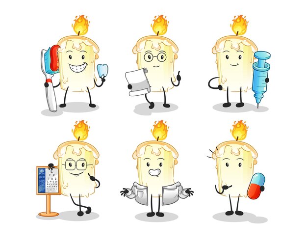 Candle doctor group character cartoon mascot vector