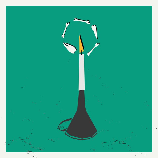 Candle on green background in flat design halloween concept