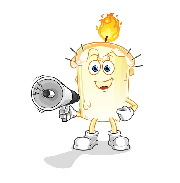 Candle holding hand loudspeakers vector cartoon character