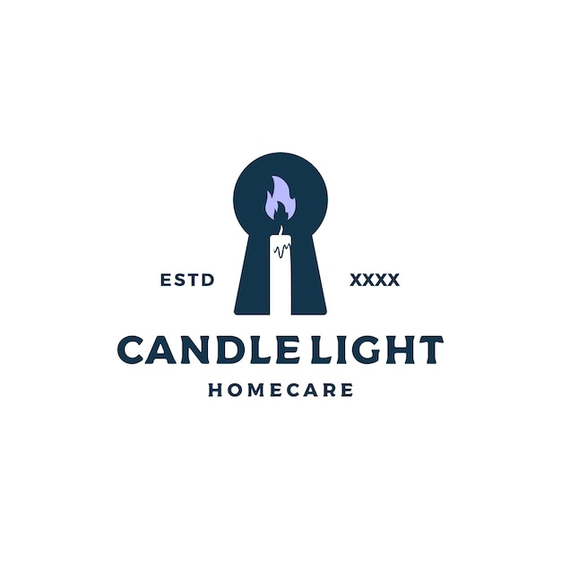 Candle light combination with key hole logo design vector illustration