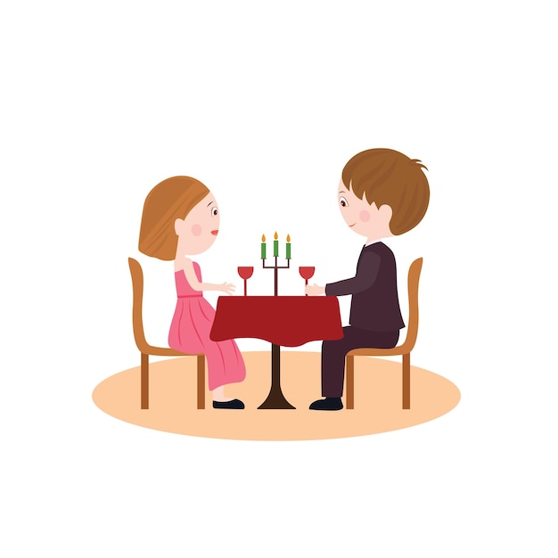 Candle Light Dinner Vector Illustration isolated on white background. Couple illustration.