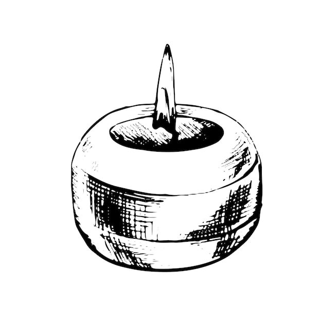 Vettore candela rotonda con fiamma illustrazione grafica disegnata a mano eps vettore oggetto isolato per il relax spa arredamento d'interni maestri di produzione di candele