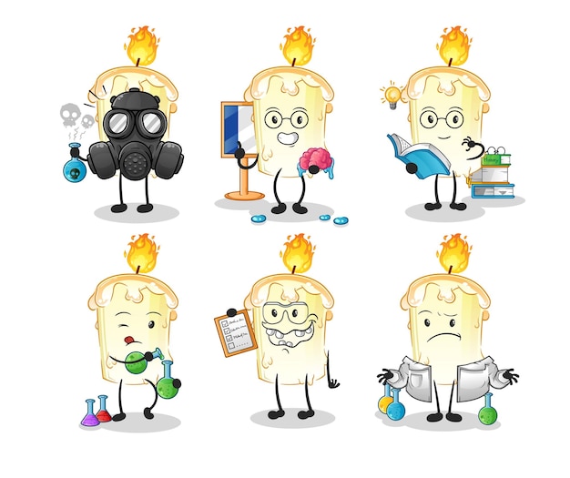 Candle scientist group character cartoon mascot vector