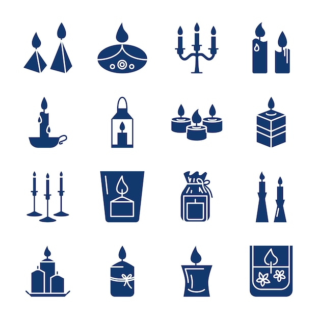 Candle silhouette icons set