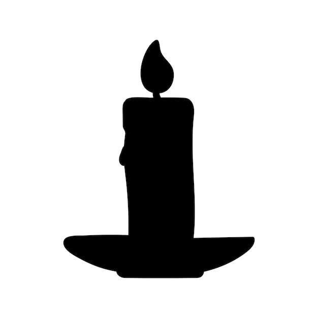 Candle silhouette, isolated on white background. Halloween silhouette black magic burning candle