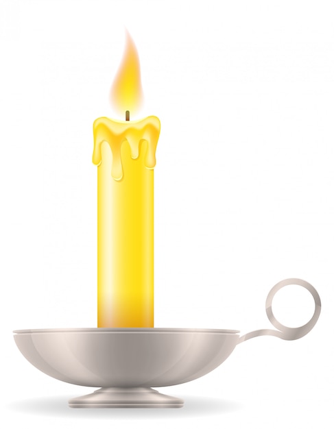 Candle with candlestick old retro vintage vector illustration