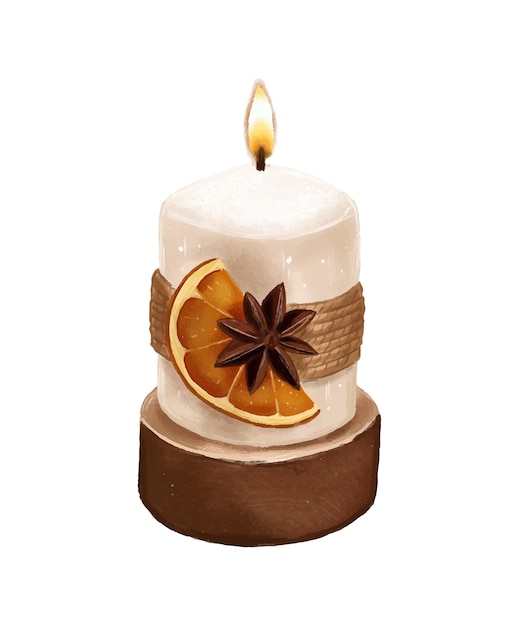 Свеча с сушеным апельсином и звездчатым анисом рисованной шаблон фона