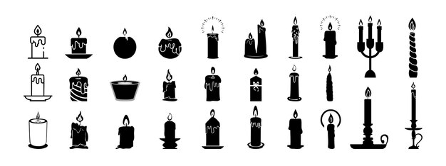 Vector candles and candlesticks in a set