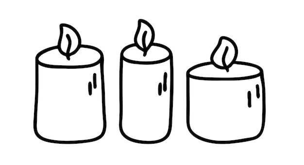 Candles in different sizes Decorative wax candles for relax and spa Hand drawn Vector set