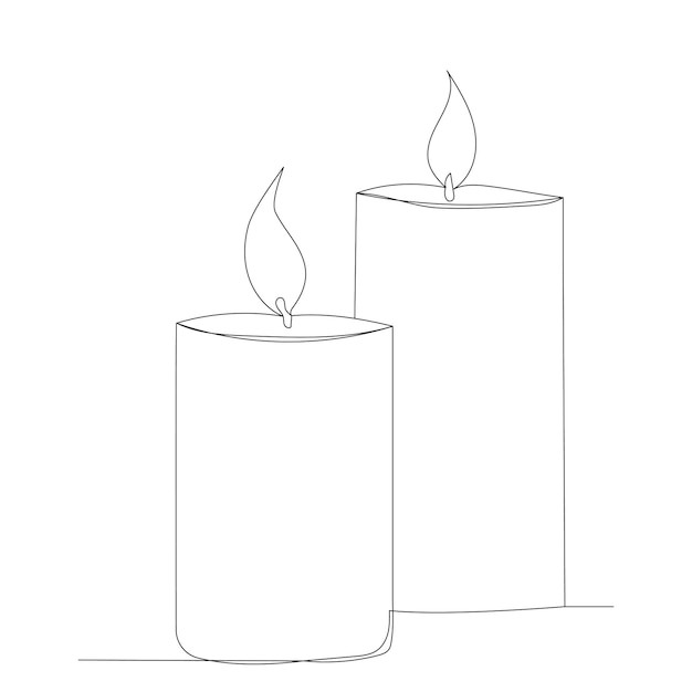 Candles drawing by one continuous line sketch vector