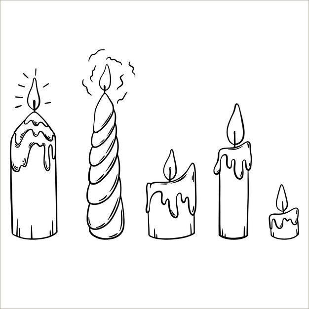 Candele decorazioni natalizie doodle disegno lineare vettoriale