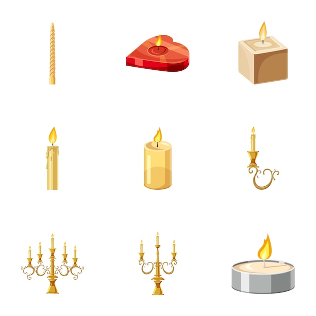 Vector candles icons set, cartoon style