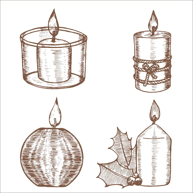 Candles set hand draw sketch