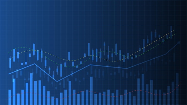 Candlestick chart with line graph shows stock market price or financial business investment profit