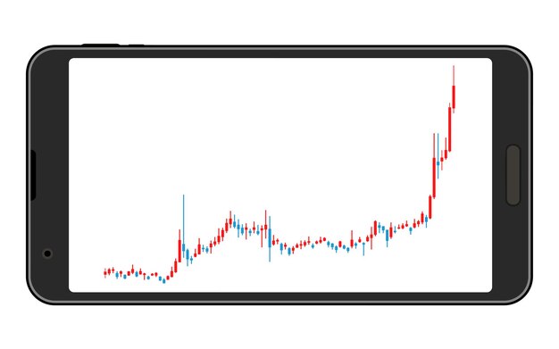 ベクトル スマホの横画面で見る株・fx・仮想通貨に使うローソク足チャートが上昇