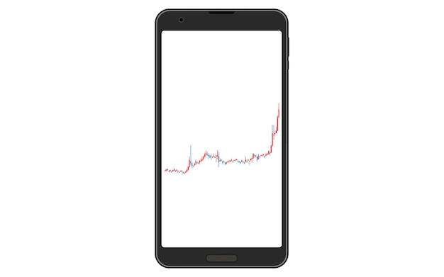スマホの縦画面で見る株・FX・仮想通貨に使うローソク足チャートが上昇中