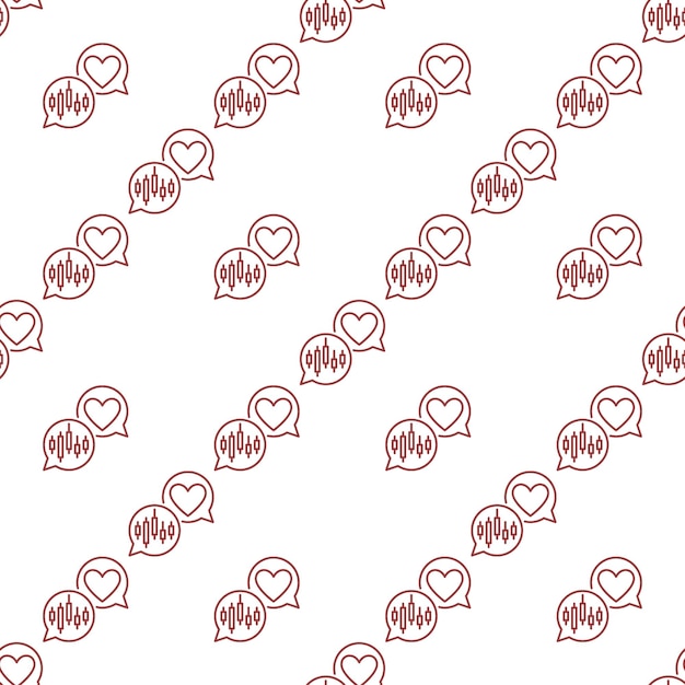Candlestick Graph en Heart in Speech Bubbles vector Expressing Dedication to Markets naadloos patroon in outline stijl