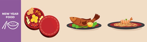 Candy Box voor het bewaren van snoep en andere eetbare goederen Vis en garnalen Nieuwjaar voedselconcept Flat vector illustraties geïsoleerd