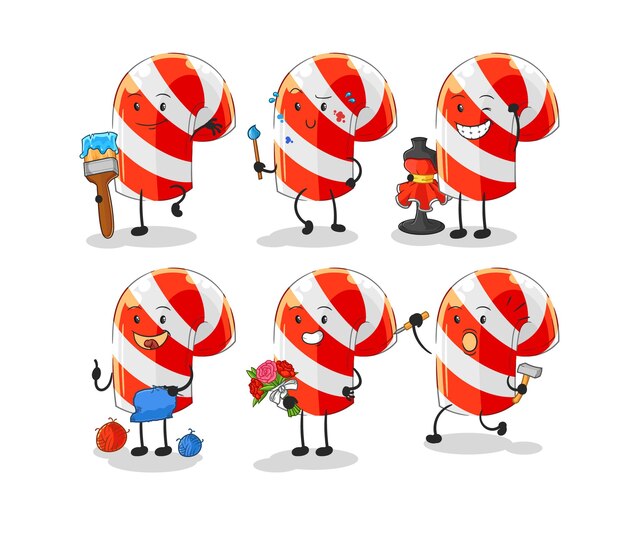 Candy cane artist group character cartoon mascot vector