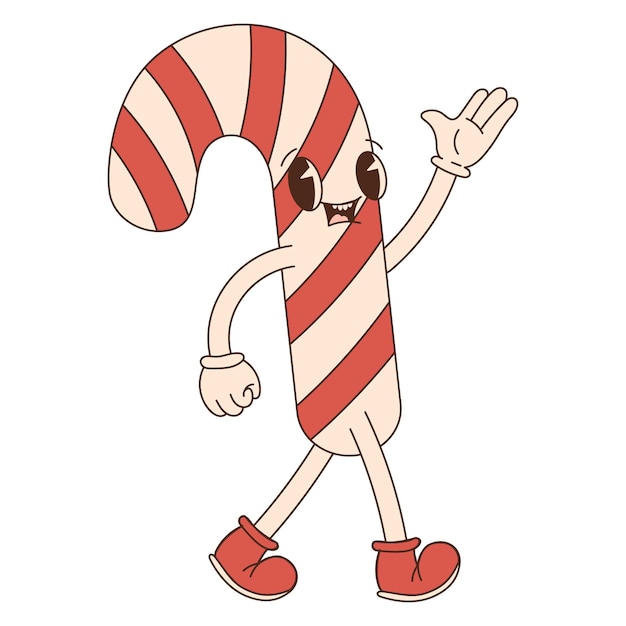 Candy cane christmas candy illustration. Retro character
