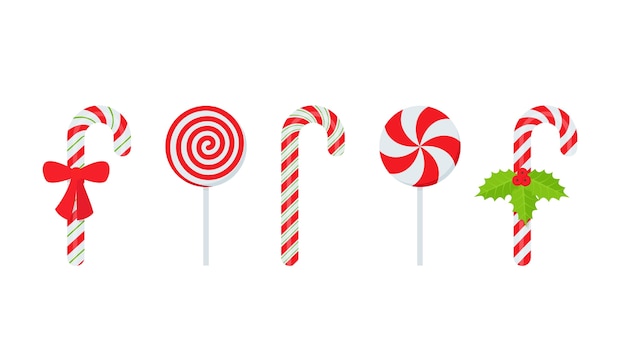 Candy cane.  christmas stick and round swirl candies. peppermint lollipop symbol isolated