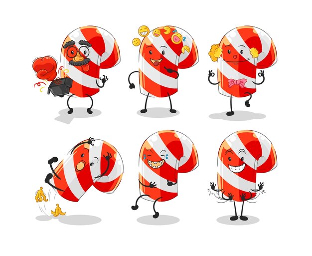 Candy cane comedy set character cartoon mascot vector