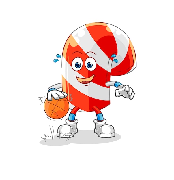 Candy cane dribbel basketbal karakter cartoon mascotte vector