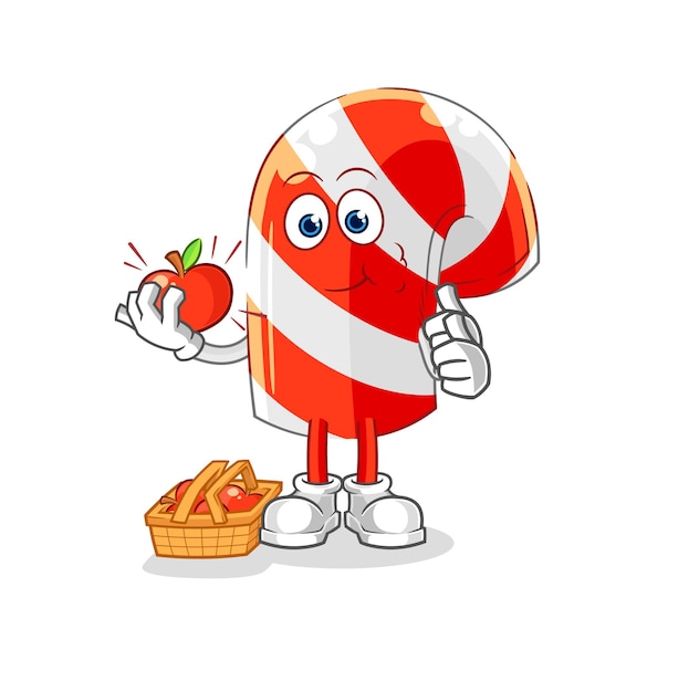 Candy cane eten een appel illustratie karakter vector