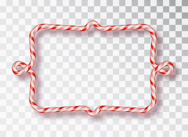 Vector candy cane frame. blank christmas border with red and white striped lollipop pattern isolated on transparent background. holiday design.