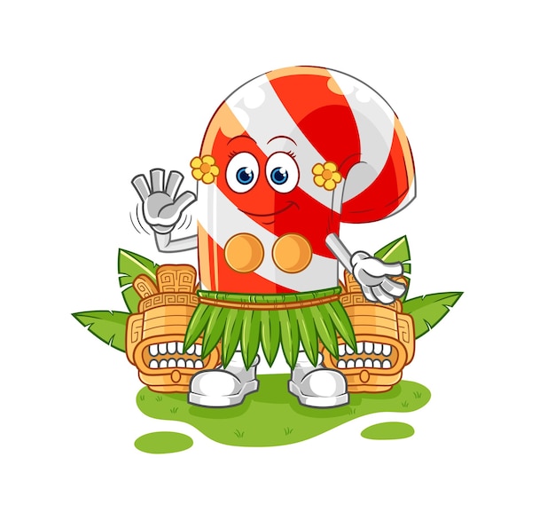 Candy cane hawaiian waving character cartoon mascot vector