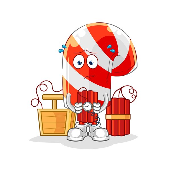 Candy cane holding dynamite character cartoon mascot vector