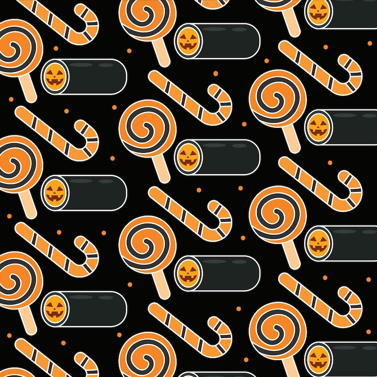 वेक्टर candy cane and lollipop halloween seamless pattern vector