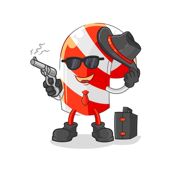 Vector candy cane mafia with gun character cartoon mascot vector
