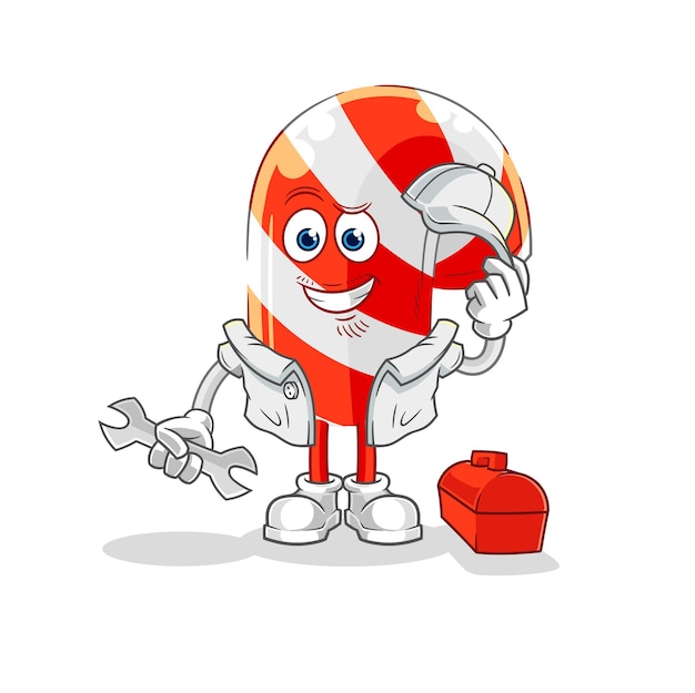 Candy cane mechanic cartoon cartoon mascotte vector