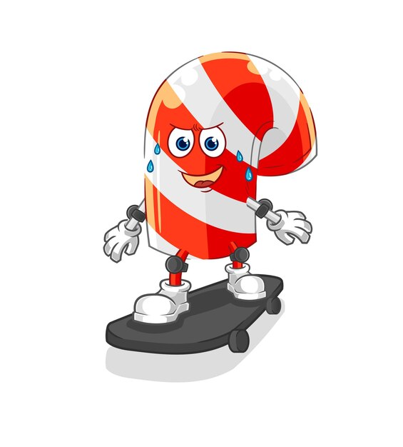 Candy cane riding skateboard cartoon character vector