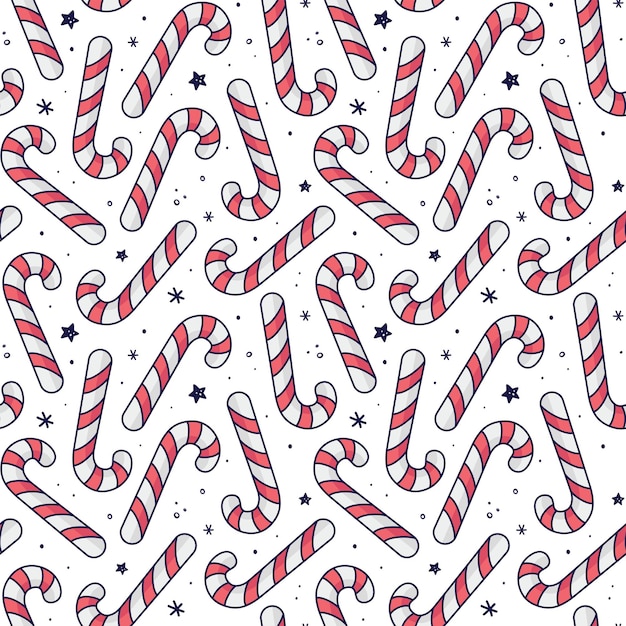 Candy cane seamless pattern caramel stick lollipop illustration in doodle style christmas decoration