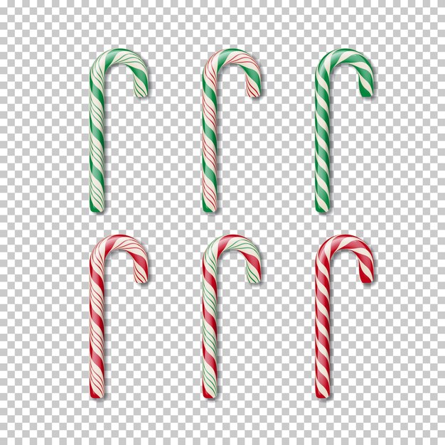 Candy cane set isolated on transparent background.