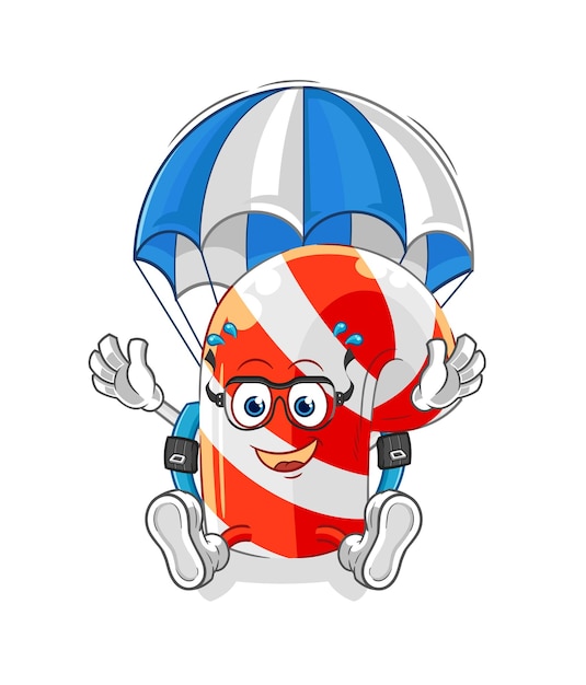 Candy cane skydiving character cartoon mascot vector