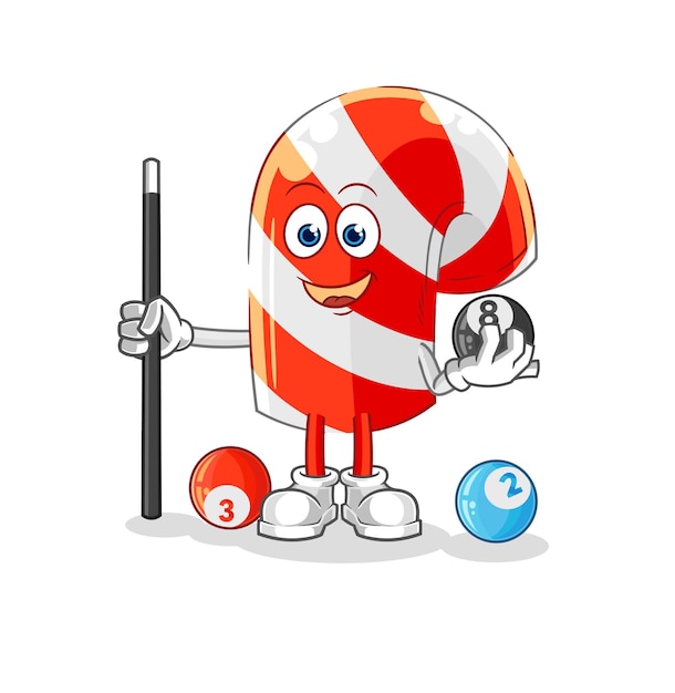 Candy cane speelt biljart karakter cartoon mascotte vector